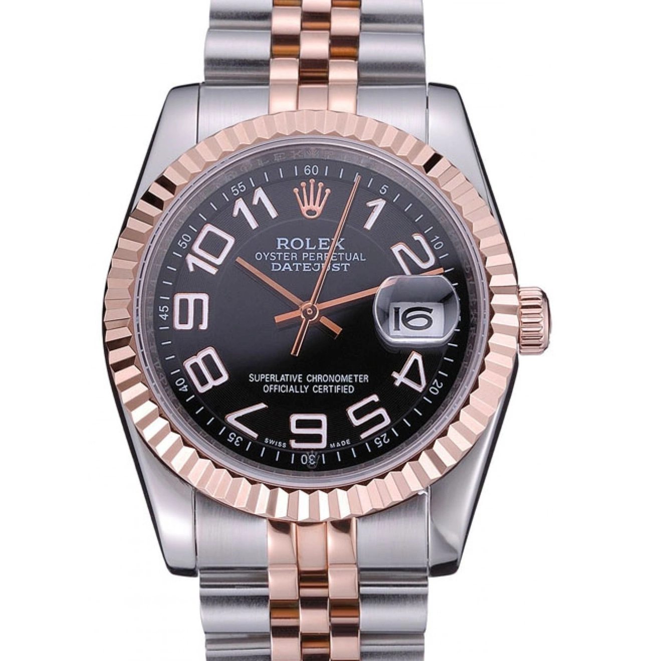 Aaa replica watch Dial Black and Gold Stainless Steel 622545 DateJust Bracelet Rolex 0802